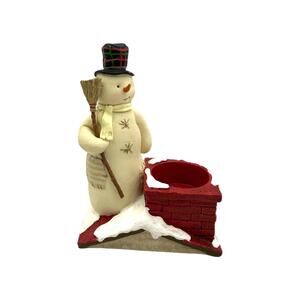 Vintage 2000 Hallmark Snowman on a Roof Votive Resin Candle Holder
